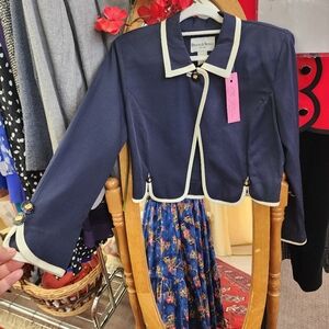 Vintage Crop Suit Jacket Navy